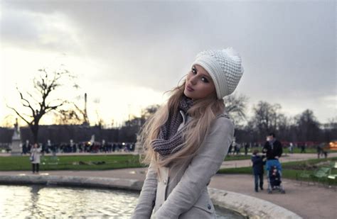 Beautiful Woman Wool Cap Looking At Camera Clothing Blonde Hat