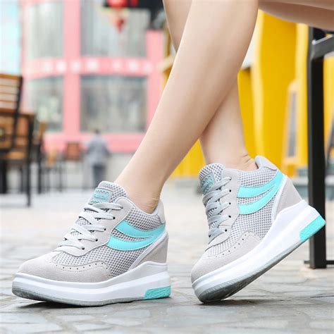 High Heel Women Sneakers Increased Internal Mesh Winter Autumn Casual