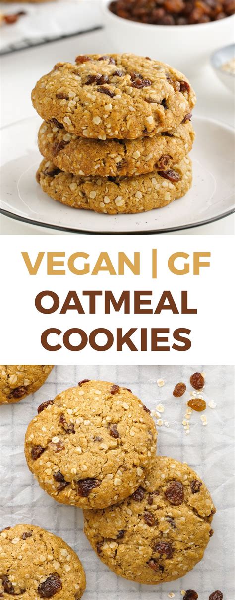 Vegan Gf Oatmeal Cookies Are Stacked On Top Of Each Other