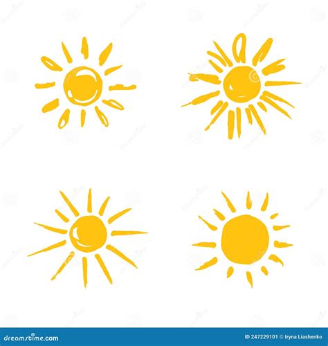 Set Of Painted Yellow Suns Solar Symbols Set Stock Illustration