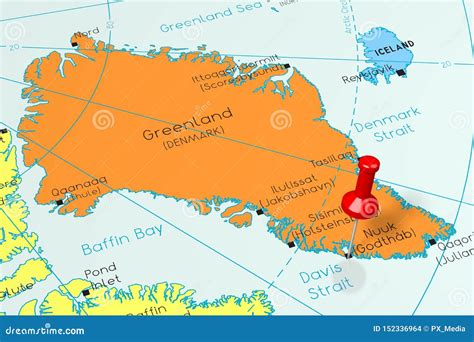 greenland nuuk main city pinned  political map stock illustration