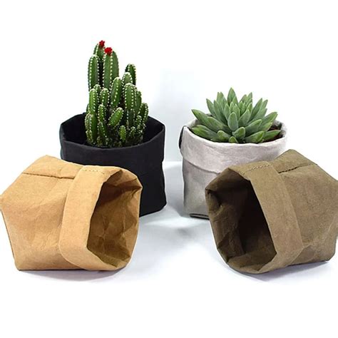 Washable Kraft Paper Bag Plant Flowers Pot Multifunction Home Storage