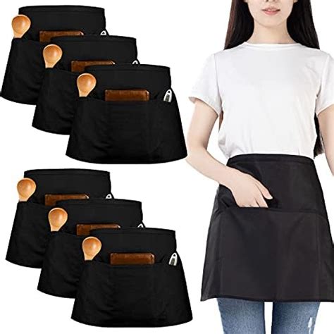 Innogear 3 Pack Waist Apron Black Waiter Waitress Aprons With 3