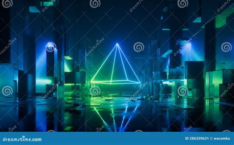 3d Render Abstract Blue Green Neon Background Glowing Linear