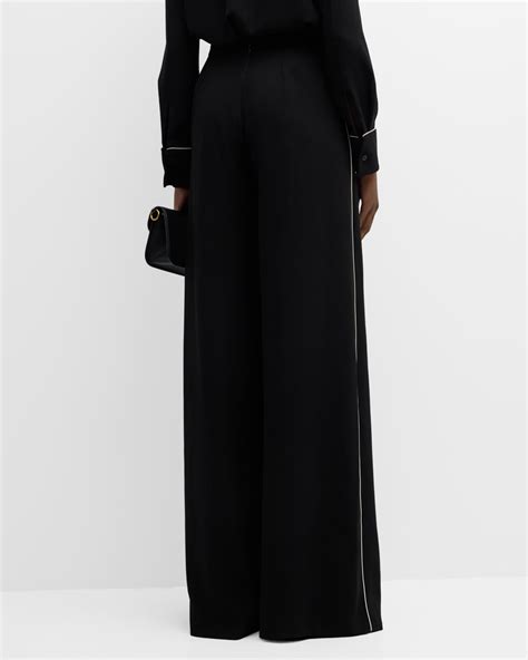 Carolina Herrera High-Rise Pleated Pintuck Wide-Leg Pants | Neiman Marcus