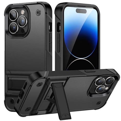 Tuff Hybrid Armor Case With Kickstand For Iphone 14 Pro Black Hd Accessory