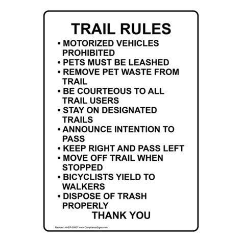 Portrait Trail Rules Motorized Vehicles Prohibited Sign NHEP 50807