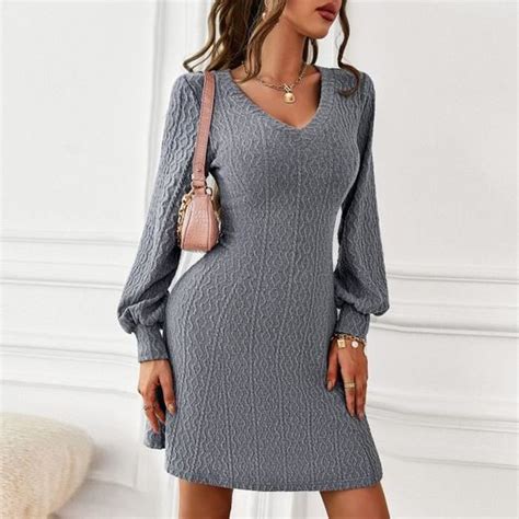 Robe Femme Chic Et Elegant Col En V Sexy Dark Gris Yuanmeizhen Dark