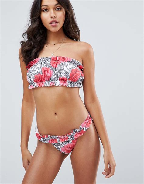 ASOS Mono Lace Rose Print Ruched Tanga Bikini Bottom ShopperBoard