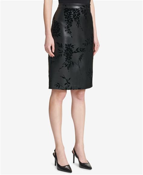 Calvin Klein Flocked Faux Leather Pencil Skirt In Black Lyst