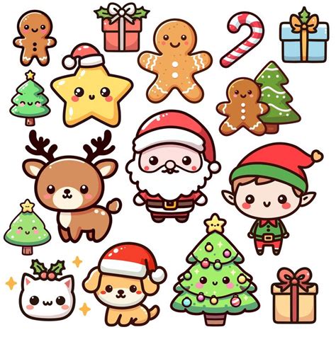 Kawaii Cute Christmas Png Bundle Etsy Cute Easy Drawings Kawaii