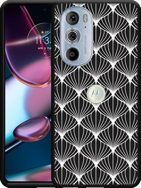 Hoesje Geschikt Vooor Motorola Edge 30 Pro Zwart White Abstract Pattern