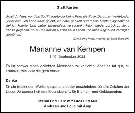 Traueranzeigen Von Marianne Van Kempen Aachen Gedenkt