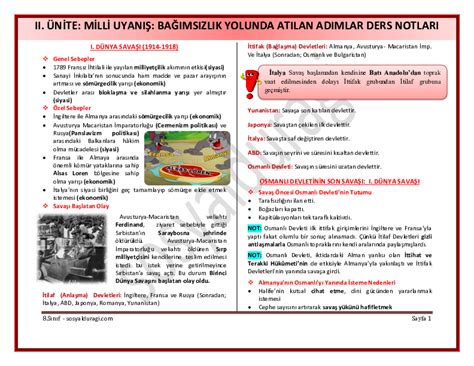 8 Sınıf T C İnkılap Tarihi ve Atatürkçülük 2 Ünite Milli Uyanış Ders