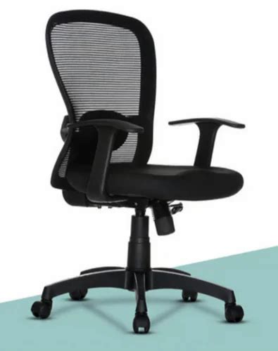 Standard Steel And PVC Netted Medium Back Revolving Chair Black At Rs