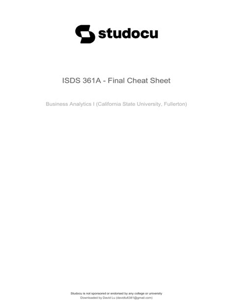 Isds 361a Final Cheat Sheet