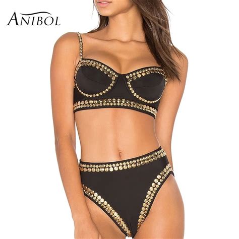 Anibol Crystal Rhinestone Push Up Bikini 2018 High Waist Women Swimsuit