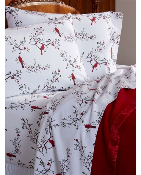 Cardinal And Chickadee Portuguese Cotton Flannel Sheet Set Country