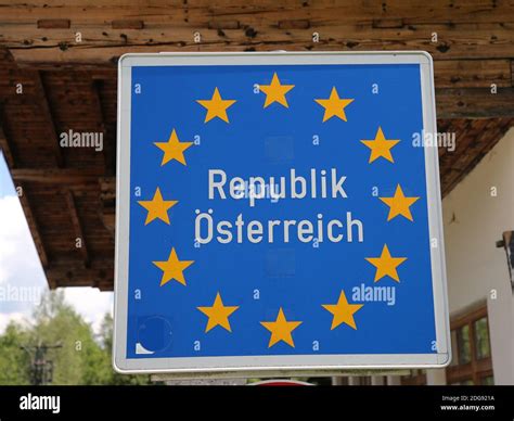 Border sign Republic of Austria at the DÃ¼rrnberg border crossing the ...