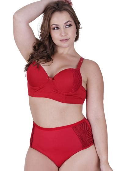 Conjunto de Lingerie Plus Size Sutiã Bojo e Calcinha Cós Alto Conj