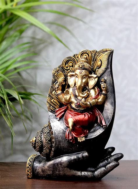 Buy Kmnrb Handcrafted Eco Friendly Lord Ganesh Om Shank Palm Idol