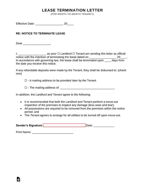 Free Lease Termination Letter Month To Month Tenancy 30 Day Notice Pdf Word Eforms