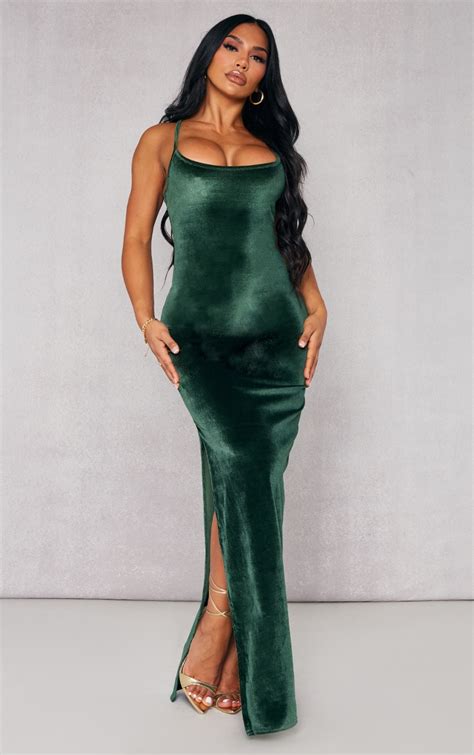 Green Velvet Dresses Prettylittlething Usa