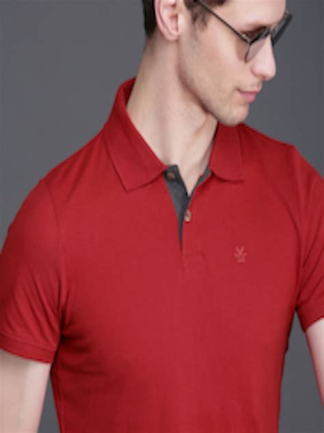 Buy Wrogn Men Red Solid Slim Fit Polo Collar Pure Cotton T Shirt