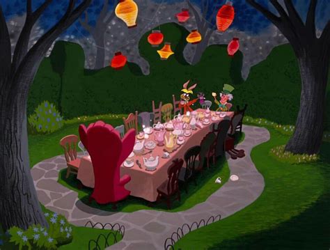 A Cartoon Scene With A Table And Chairs Set Up For A Dinner In The Woods