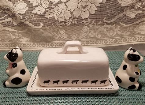 White Ceramic Farmhouse Butter Dish & Cow Shaped Salt and - Etsy