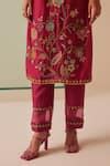 Buy Pink Chanderi Embroidery Floral V Neck Flower Bloom Kurta With Pant