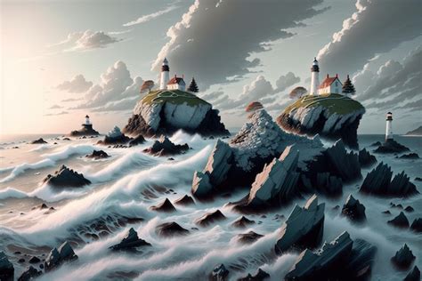 Premium AI Image | A painting of a lighthouse on a stormy day.