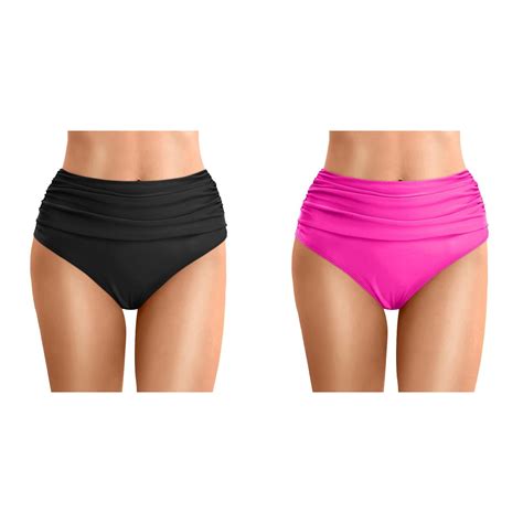 Pack Kcodviy Women Plus Size High Bathing Suit Small Bust Waist Bikini Bottoms Swim Briefs