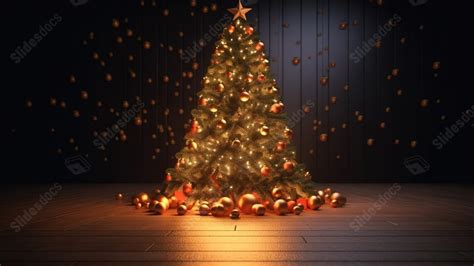 Holiday Wall Art Christmas Tree On Wooden Interior Powerpoint Background For Free Download ...