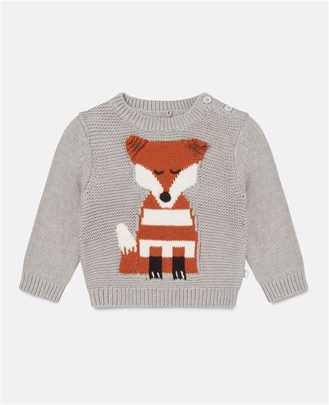 Baby Grey Knitted Embroidered Fox Jumper Stella Mccartney Ca