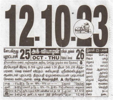 Tamil Daily Calendar 12-10-2023 | Date 12 , January daily Tear off ...