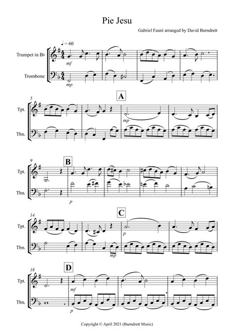 Pie Jesu From Requiem For Trumpet And Trombone Duet Arr David