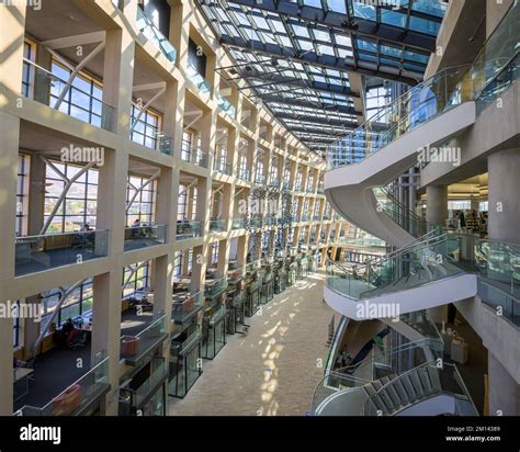 Interior lobby atrium inside the modern Salt Lake City Public Library ...