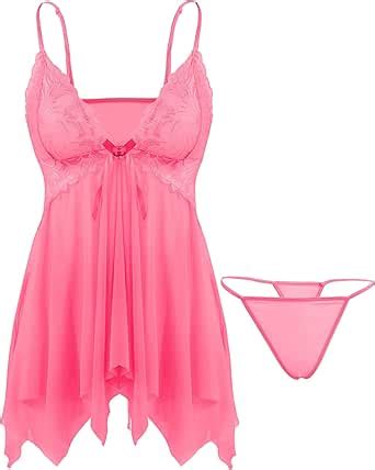 Amazon Aranmei Women Sexy Lingerie Sheer Lace Babydoll V Neck Floral Sleepwear Strap