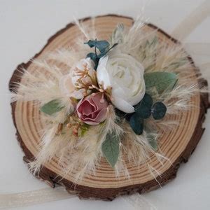 Silk Flower Pampas Grass Wrist Corsage Rustic Wedding Etsy