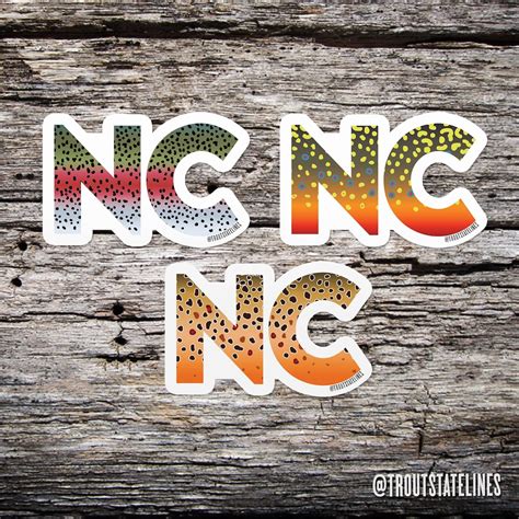 North Carolina Sticker Nc Rainbow Brook And Brown Fly Fishing