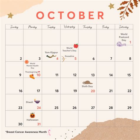 October Holiday Calendar 2022 Piccollage