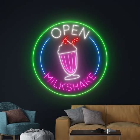 Milkshake Open Neon Led Sign Open Milkshake Neon Sign Milkshakes Neon