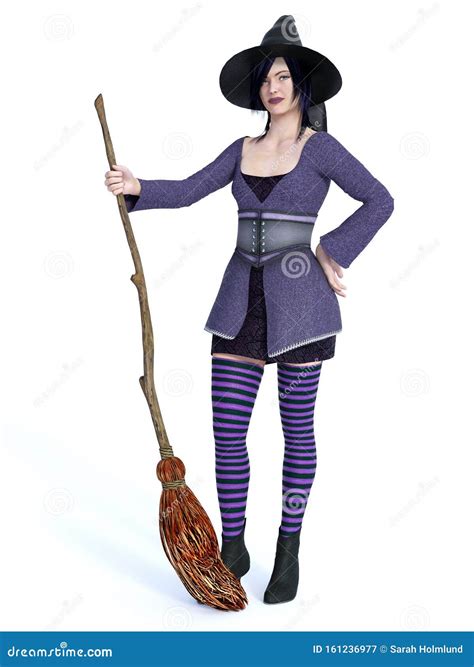 3d Rendering Of Witch Holding Broom Stock Illustration Illustration