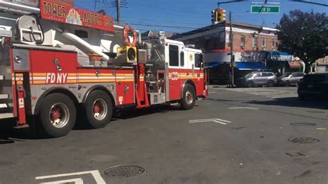 Fdny Tower Ladder Responding With Air Horns Youtube