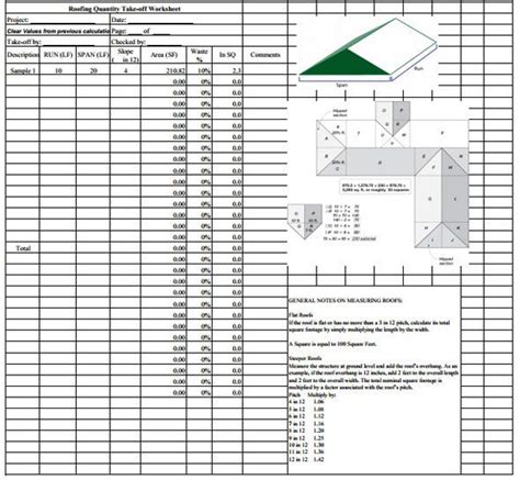 Roofing Quantity Takeoff Sheet Roof Construction Costs Roofing Estimate Roofing Sheets