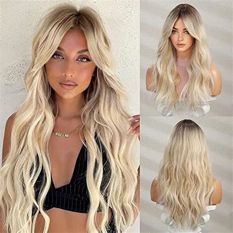 Amazon Magqoo Blonde Wig For Women Long Curly Wavy Ombre Blonde