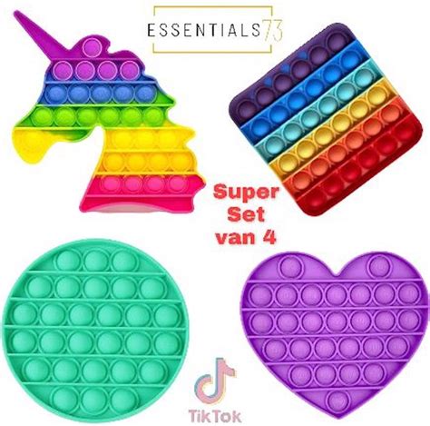 Pop It Fidget Regenboog Set Stuks Unicorn Hart Vierkant Rond