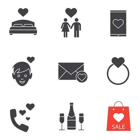 Valentine S Day Icons Set February 14 Silhouette Symbols Lover S Bed Couple Smartphone