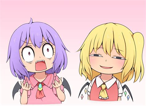 Safebooru 2girls Ahoge Alternate Eye Color Anyas Heh Face Meme